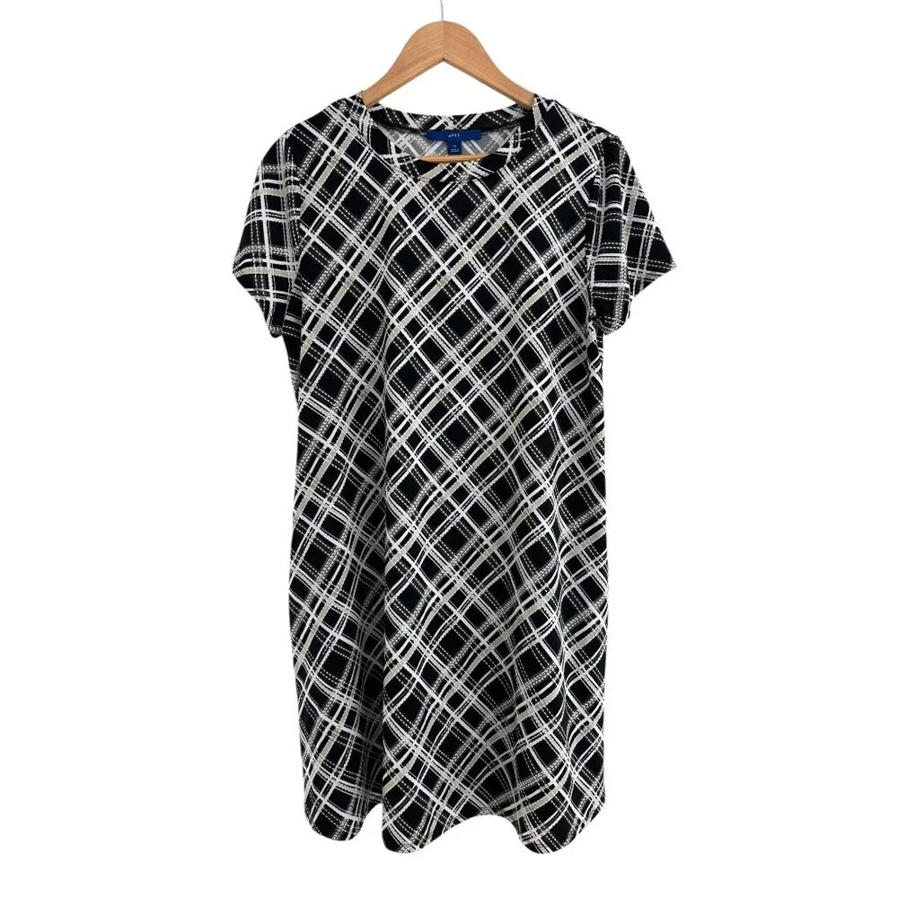 Apt.‎ 9 Black Plaid Short Sleeve Shift Dress w/Pockets Size M Spring Summer
